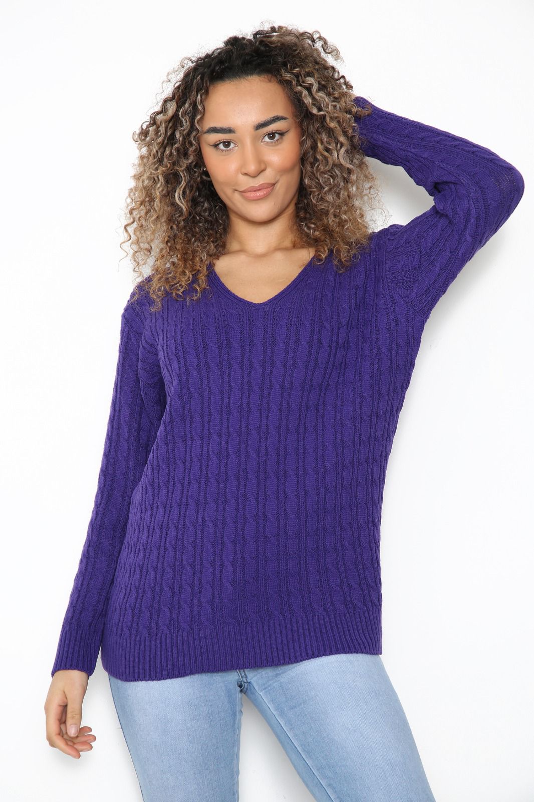 LUXE DIVA LADIES V/N KNITTED LONG SLEEVE JUMPER BACK IN STOCK