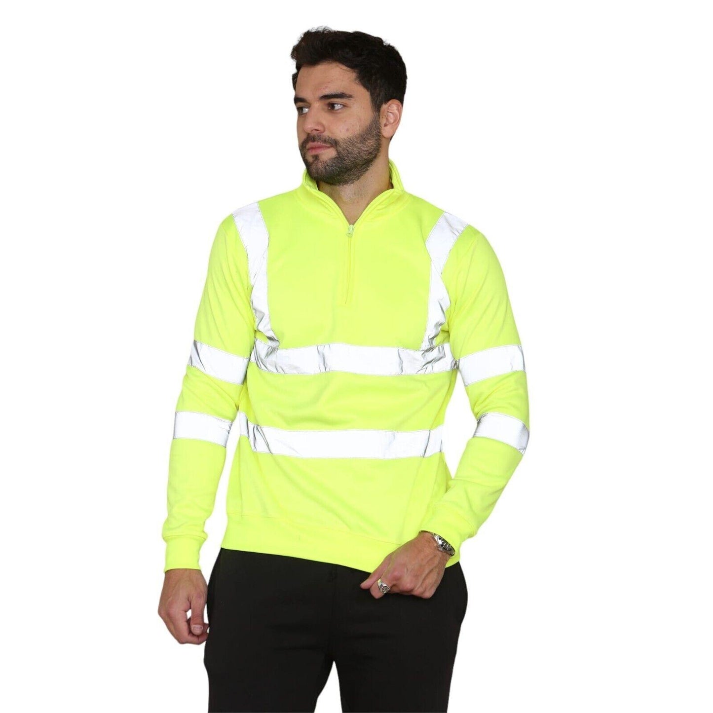 LUXE DIVA Mens Long Sleeve Quarter Zip Hi Vis Sweatshirt Jumper Top Sizes S-2XL