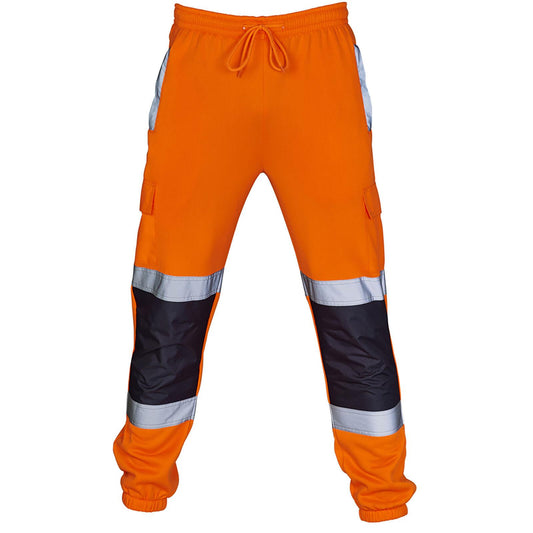 LUXE DIVA Mens Hi Vis Two Tone Jogging Bottoms Combat Trousers Workwear Joggers