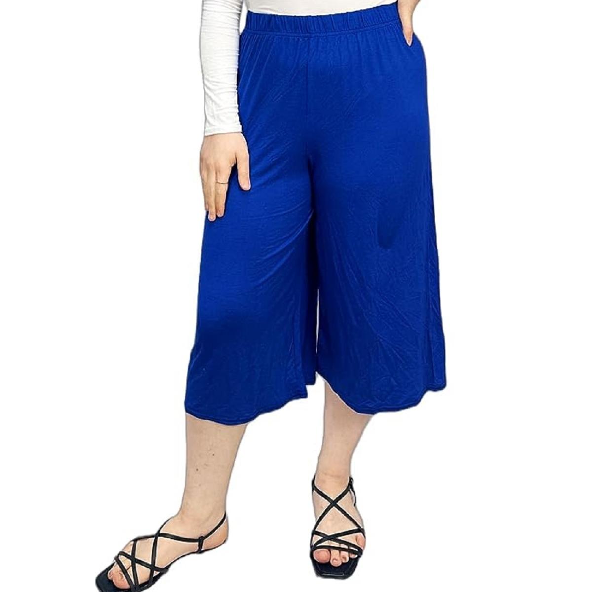 LUXEDIVA  Womens Ladies Plain 3/4 Length Short Palazzo Trousers Casual Wide Leg Culottes Pants Plus Sizes UK 8-26