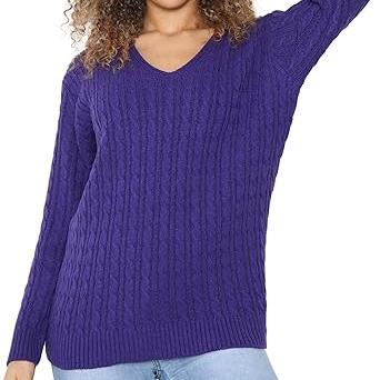 LUXE DIVA Women’s Long Sleeve V Neck Chunky Cable Knit Jumper for Ladies Casual Pullover Sweater for Women UK Size 8-22