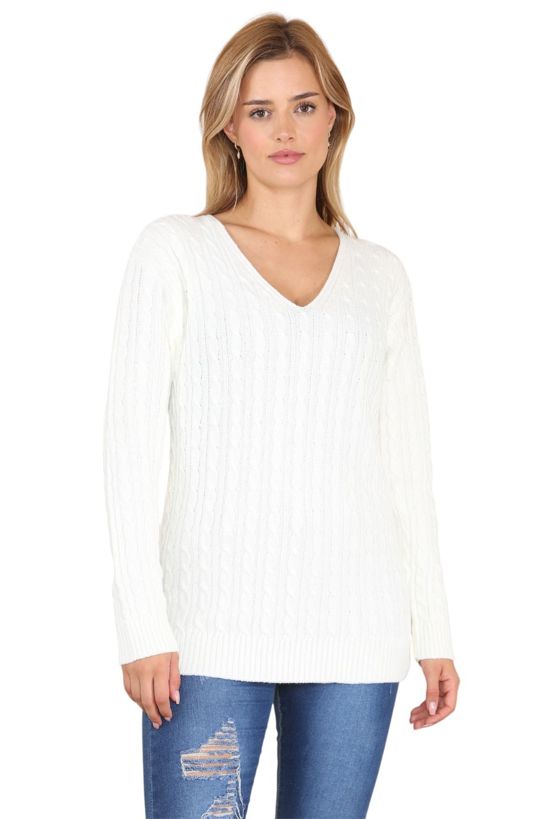 LUXE DIVA LADIES V/N KNITTED LONG SLEEVE JUMPER BACK IN STOCK