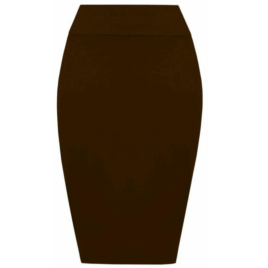 Womens Plain High Waisted Knee Length Bodycon Stretch Pencil Midi Skirt 8-14