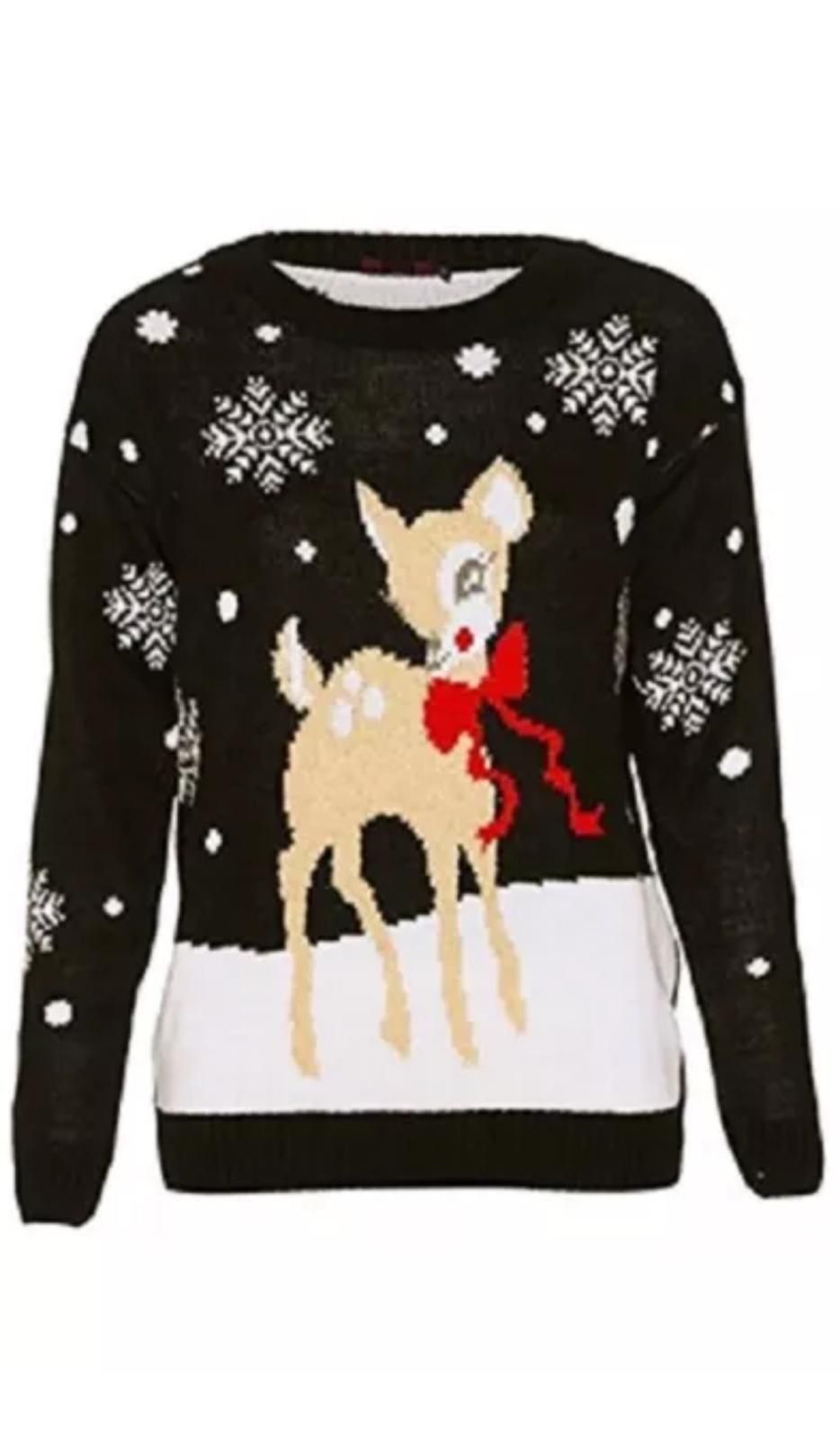 LUXE DIVA Women's Knitted Rudolph on wall Xmas Snowflake Ladies kids Reindeer Pom Jumpers