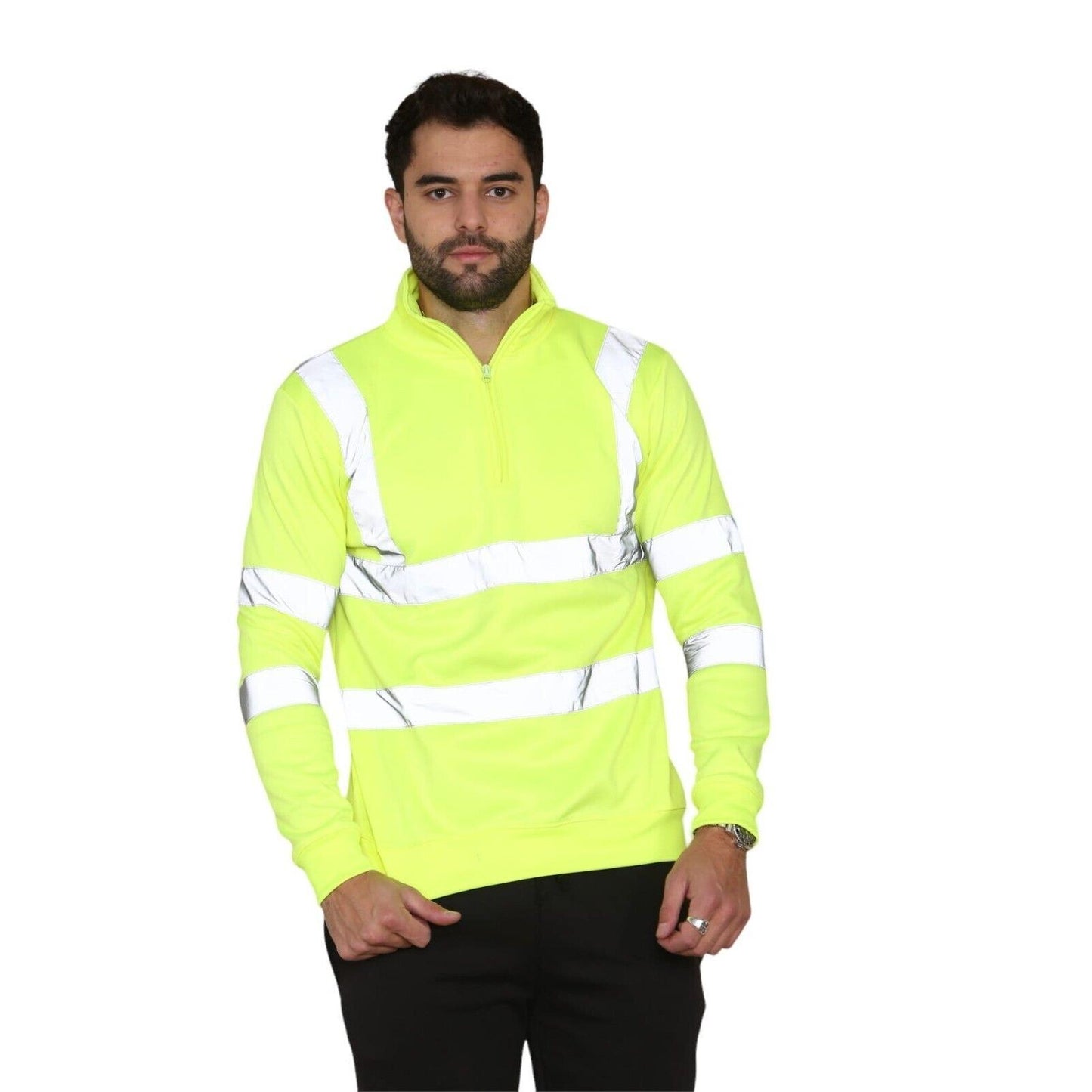 Mens Long Sleeve Quarter Zip Hi Vis Sweatshirt Jumper Top Sizes S-2XL