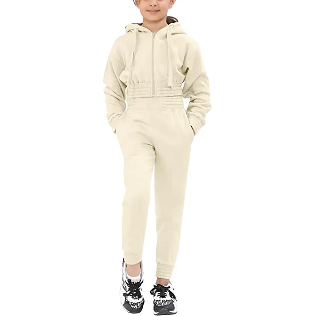 Girls Crop Set Kids Zip Hooded Crop Jogging Tracksuit -