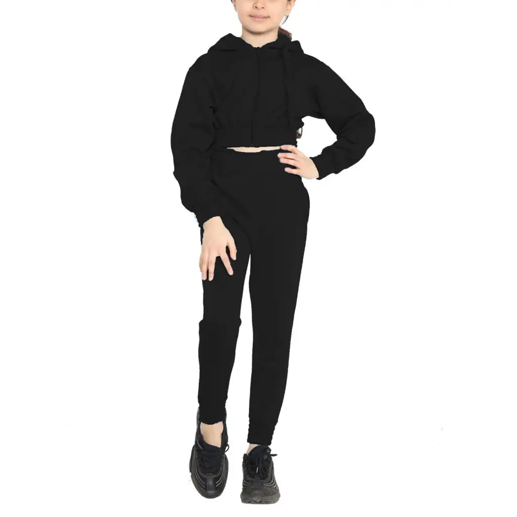 Girls Crop Set Kids Zip Hooded Crop Jogging Tracksuit LUXE DIVA