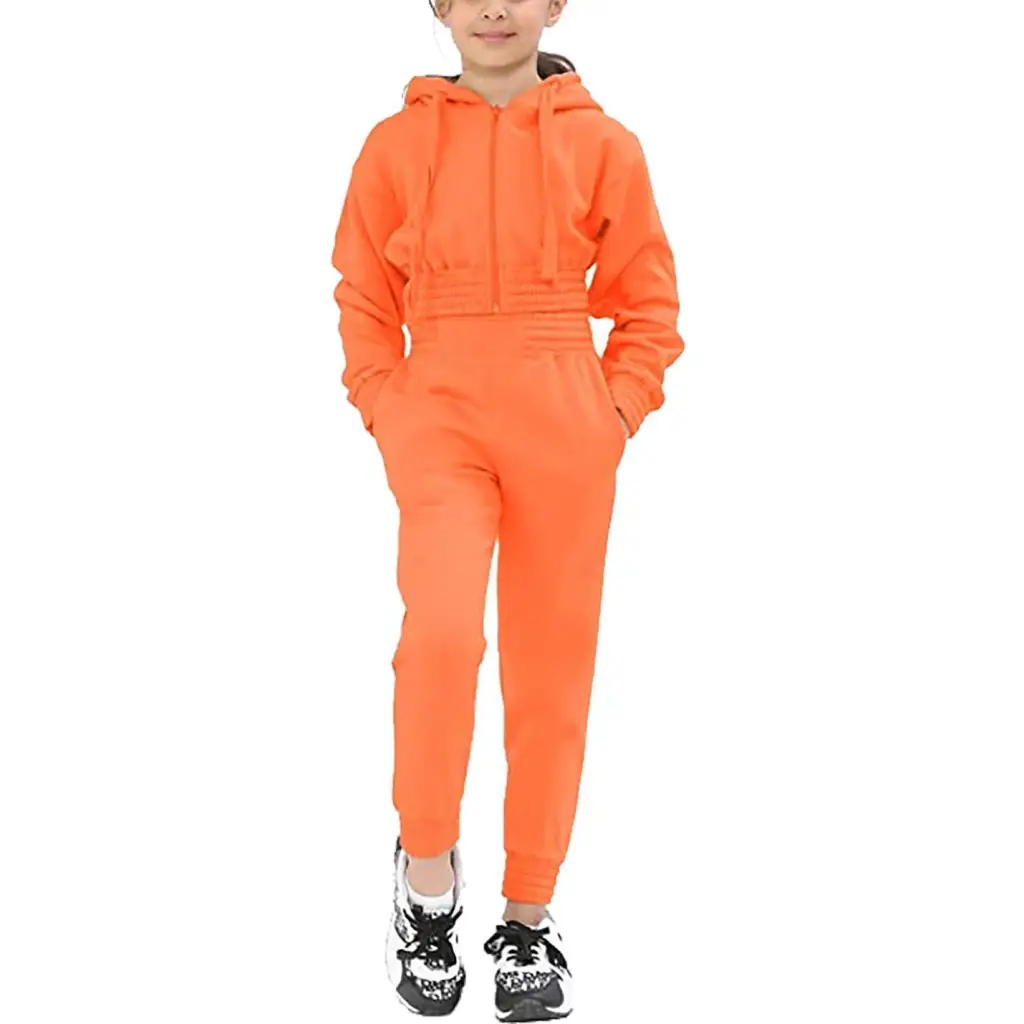 Girls Crop Set Kids Zip Hooded Crop Jogging Tracksuit -