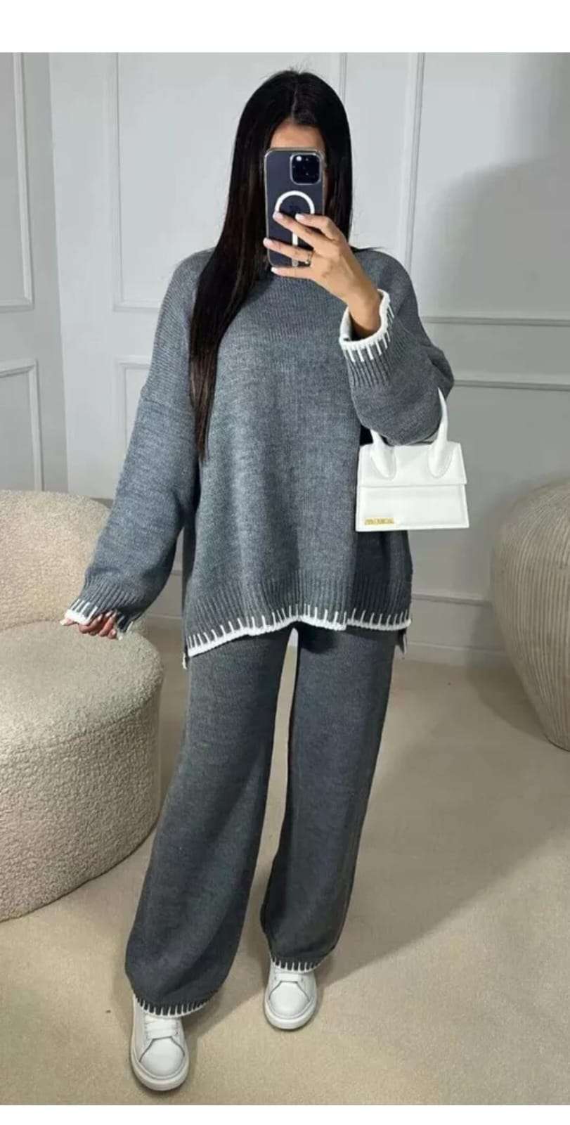 LUXE DIVA Women's Two Piece Lounge Sweater Sets Long Sleeve Knit Pullover Tops Wide Leg Pants Tracksuits