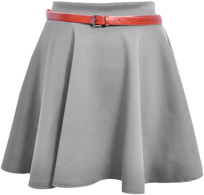 LUXE DIVA Womens Plus Belted Skater Skirt Ladies Short Flared Flippy Ponte Mini Party Skirt 6-20