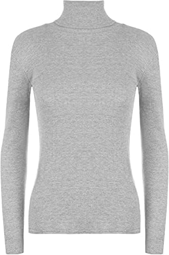 LUXE DIVA Women Ladies Ribbed Stretch Polo Turtle Neck Rib Top Jumper UK Size S/M-XXXL