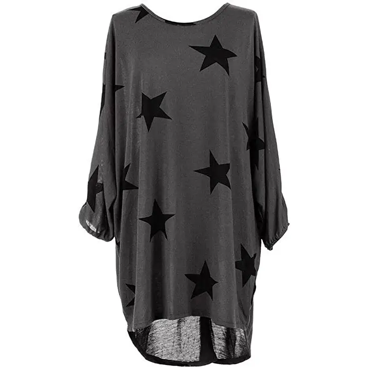 Italian Womens Ladies Batwing Stars Print High Low Hem