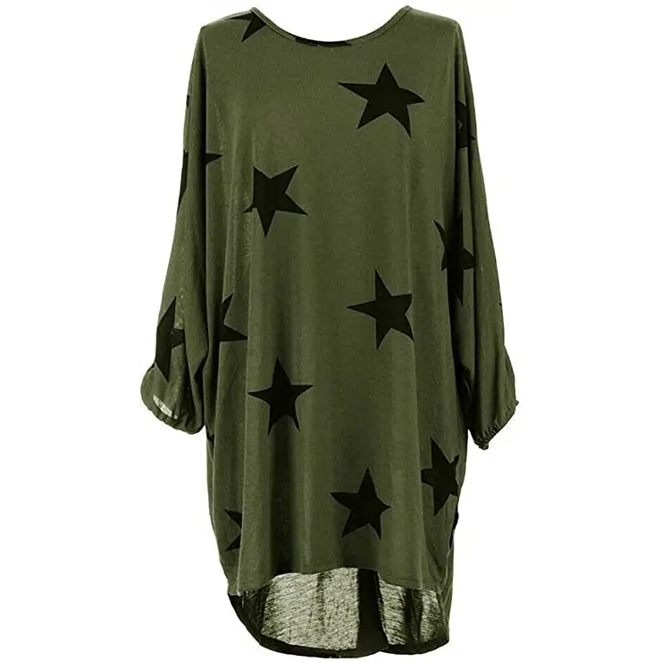 Italian Womens Ladies Batwing Stars Print High Low Hem