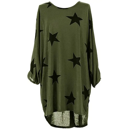 Italian Womens Ladies Batwing Stars Print High Low Hem