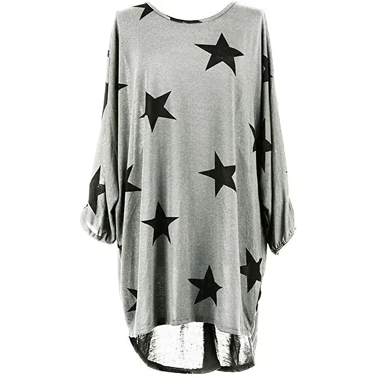 Italian Womens Ladies Batwing Stars Print High Low Hem