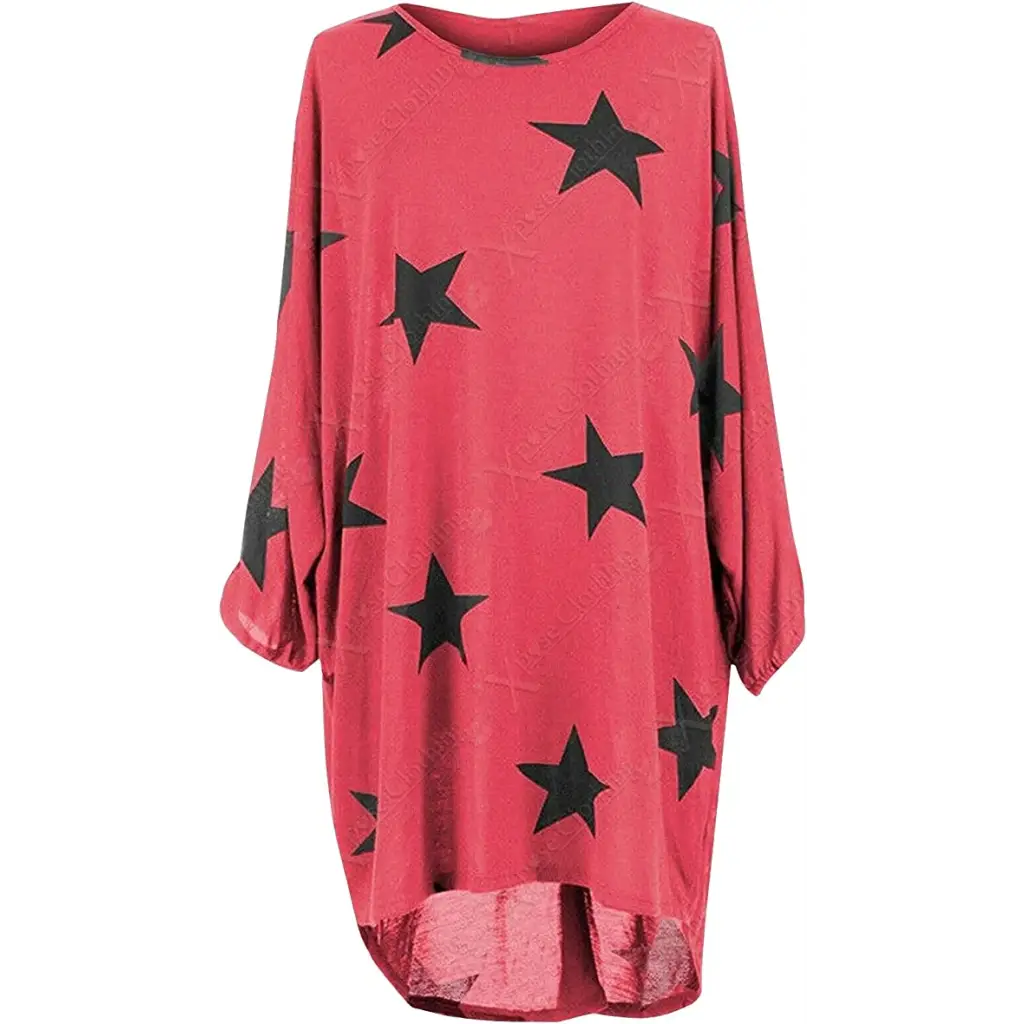 Italian Womens Ladies Batwing Stars Print High Low Hem