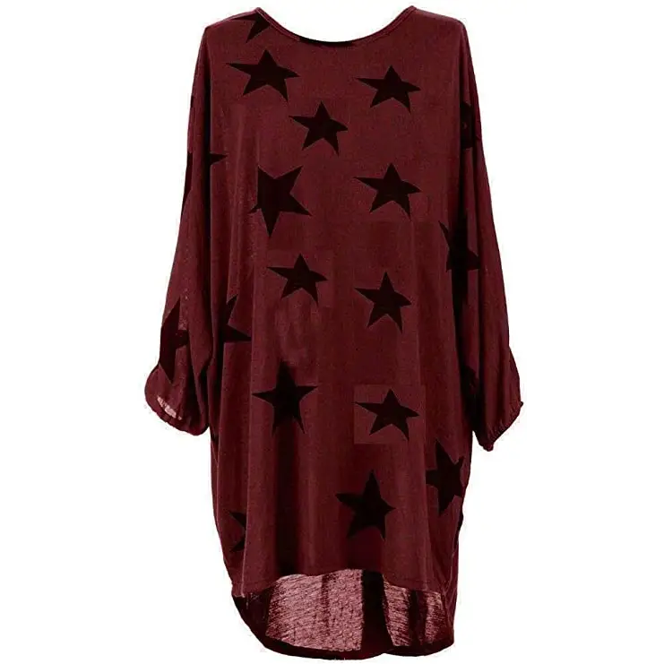 Italian Womens Ladies Batwing Stars Print High Low Hem