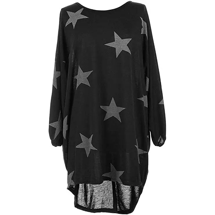 Italian Womens Ladies Batwing Stars Print High Low Hem