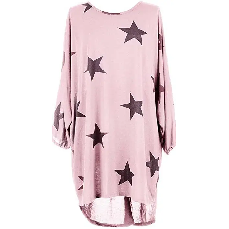 Italian Womens Ladies Batwing Stars Print High Low Hem