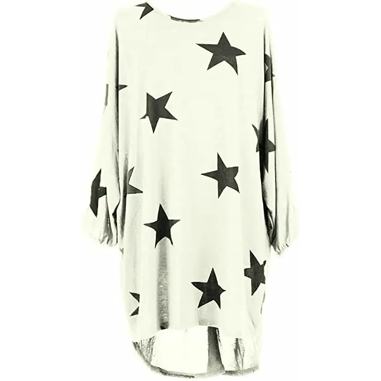 Italian Womens Ladies Batwing Stars Print High Low Hem