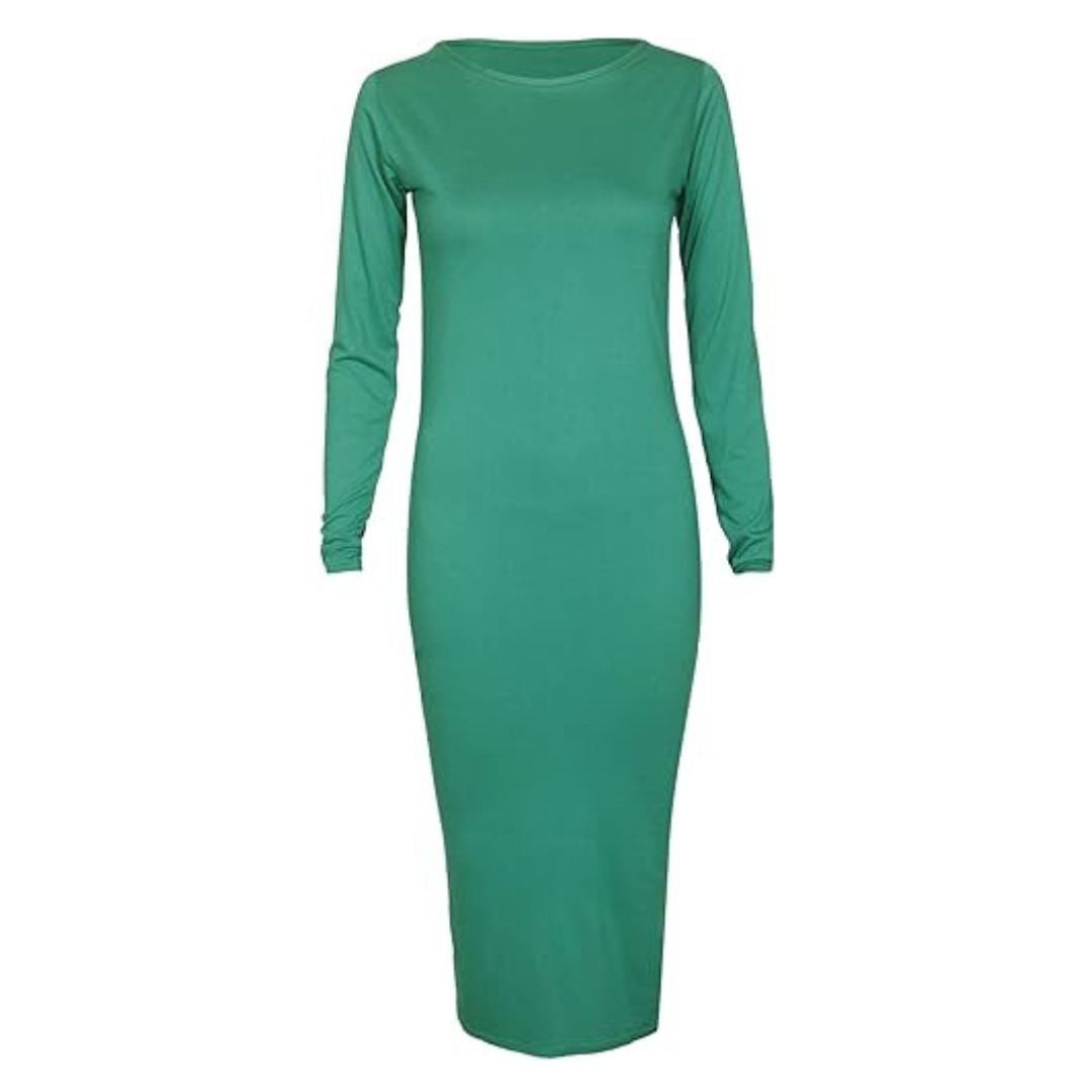 LUXE DIVA Ladies Womens Long Sleeve Stretch Jersey Bodycon Printed MIDI Dress Plus Size