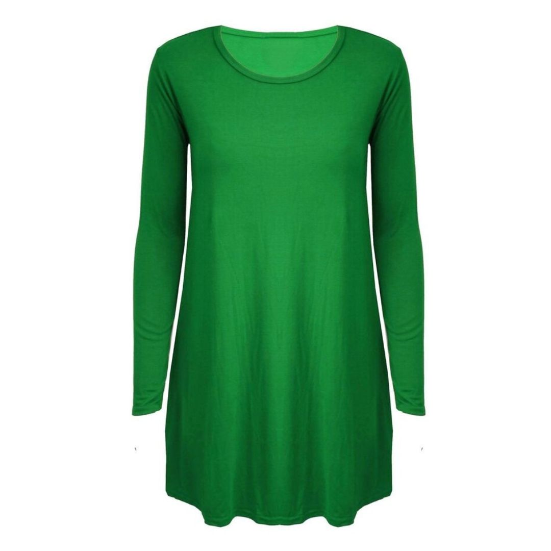 LUXE DIVA WOMEN LADIES LONG SLEEVE SWING DRESS FLARED A LINE SKATER DRESS TOP SIZE 8-26