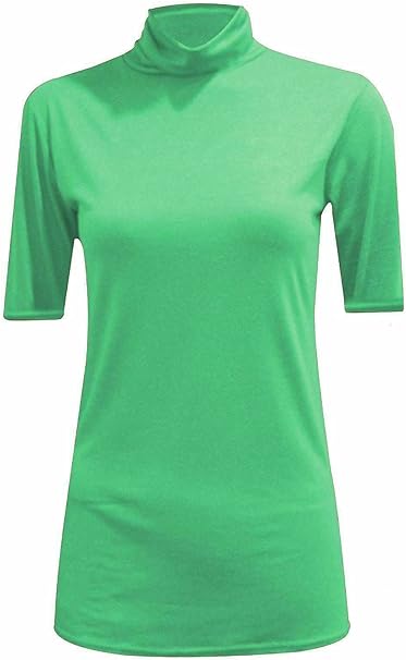 Womens Ladies Turtle Polo Neck Jumper Short Sleeve Top High Neck T Shirt Top Plus 16-26