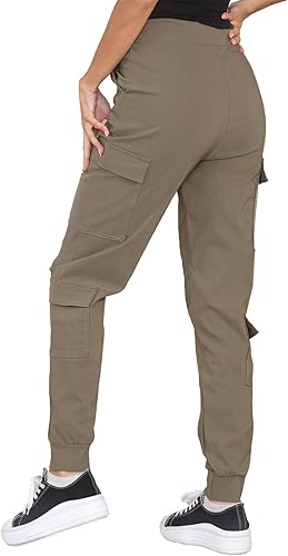 Ladies Cargo Combat Wide Leg Pants Elastic Waist 6 Pockets Work Casual Trousers