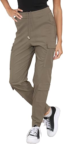 Ladies Cargo Combat Wide Leg Pants Elastic Waist 6 Pockets Work Casual Trousers