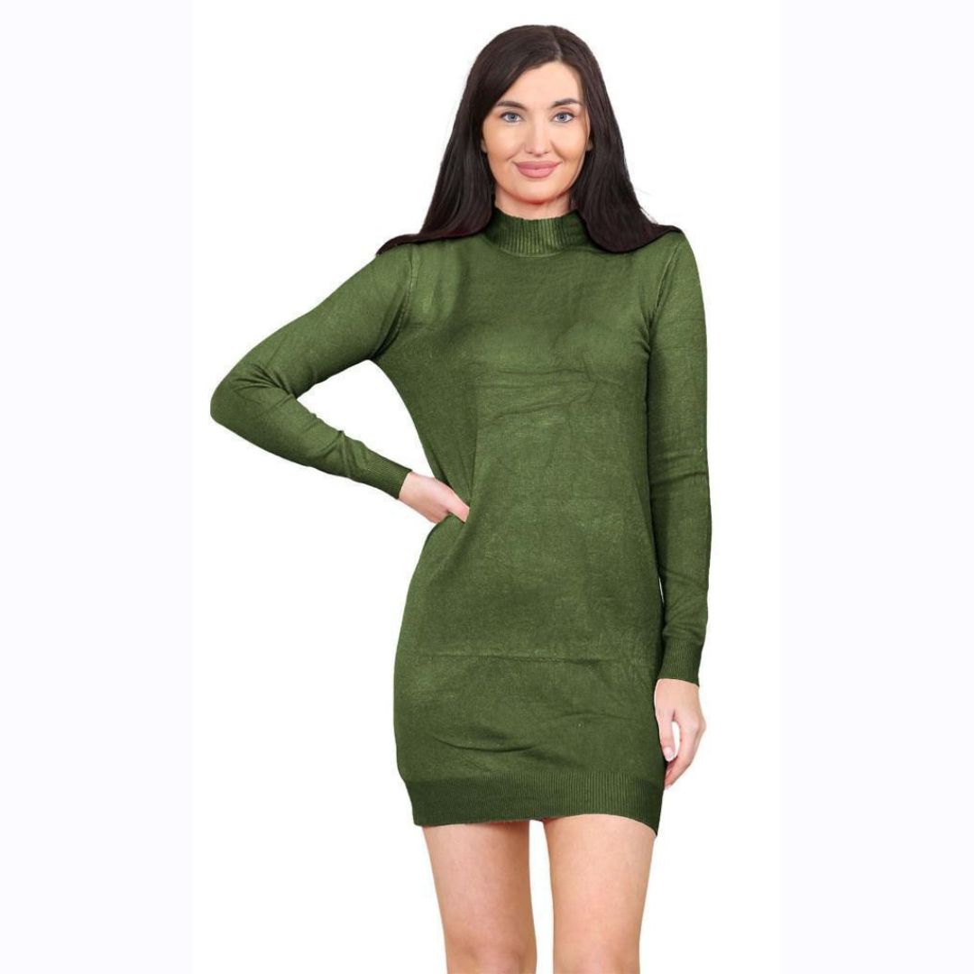 LUXE DIVA Womens Turtle Neck Jumper Ladies Knitted Bodycon Roll Neck Midi Sweater Top Dressess UK