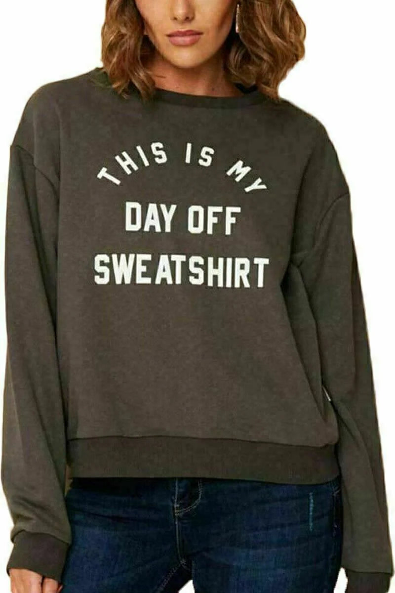 WOMEN LADIES "THIS IS MY DAY OFF" DESIGNER PRINTED SWEATSHIRT JUMPER TOP UK 8-16