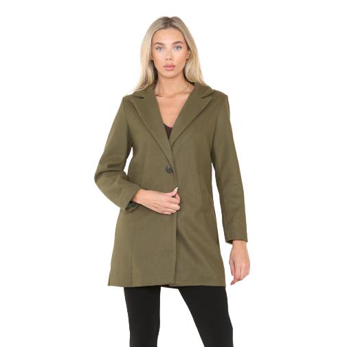 LUXE-DIVE Ladies 2 Pocket Italian Wool Look Long Sleeve Collared Front Button Jacket Coat