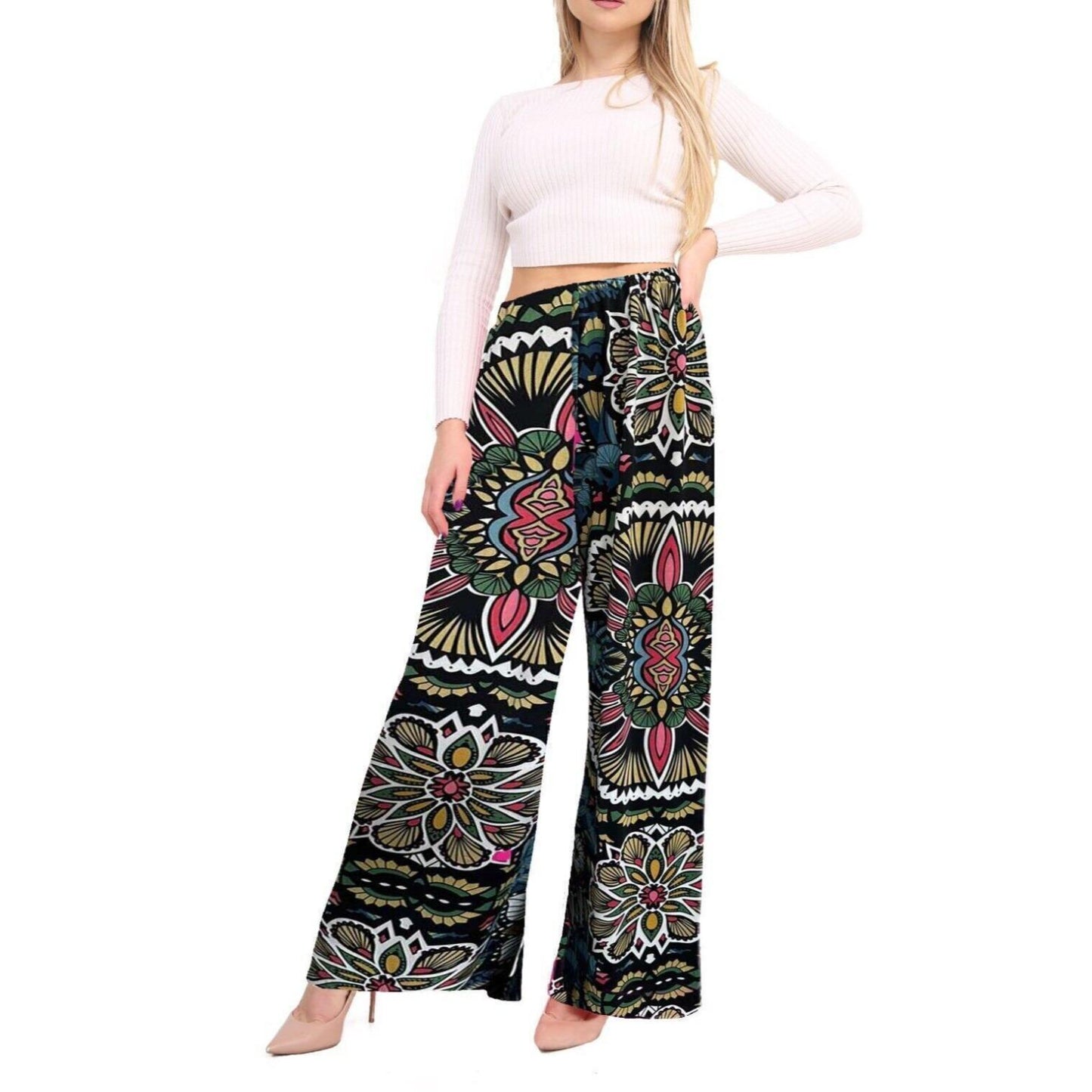 Printed Elasticated Full Length Casual Summer Pant Palazzo Trouser Ladies Women