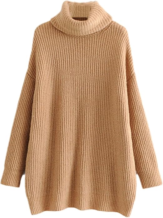 LUXE DIVA Women Chunky Knitted High Polo Roll Neck Baggy Oversized Winter Jumper Dress Top