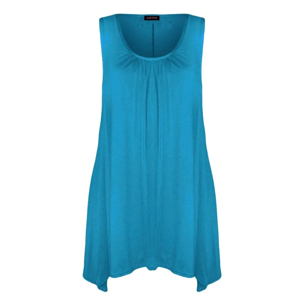 Ladies Hanky Hem Womens Sleeveless Scoop Neck Jersey Long