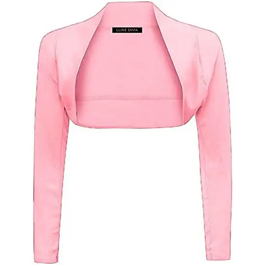 Ladies Plain Long Sleeve Bolero Shrug Crop Top Cropped