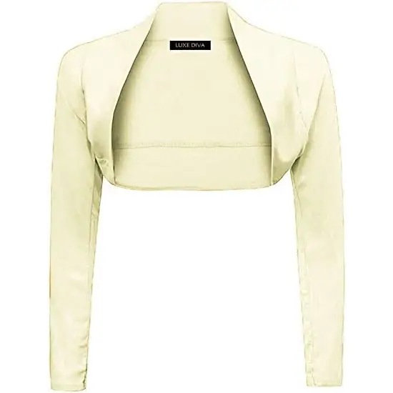 Ladies Plain Long Sleeve Bolero Shrug Crop Top Cropped