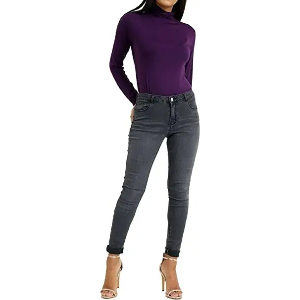 Ladies Polo Roll Neck Long Sleeve Turtle Neck Plain Jumpers