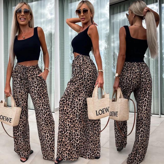 LUXE DIVA Ladies Leopard Animal Print High Waist Bottoms Pants