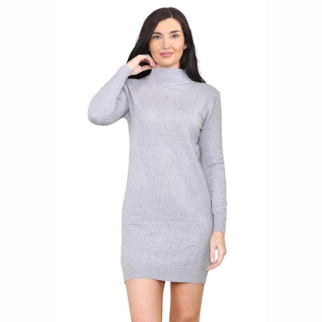 LUXE DIVA Womens Turtle Neck Jumper Ladies Knitted Bodycon Roll Neck Midi Sweater Top Dressess UK