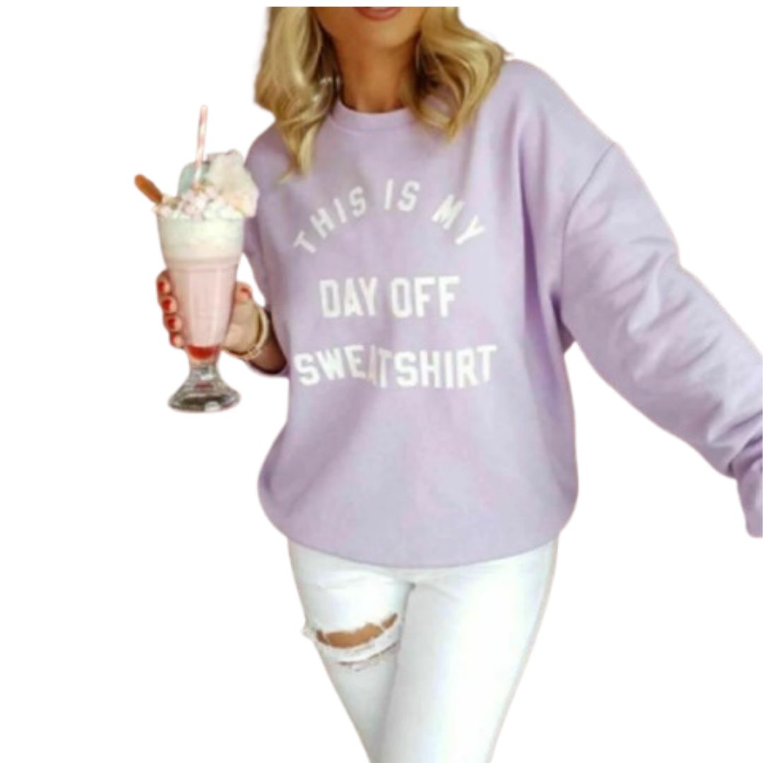 WOMEN LADIES "THIS IS MY DAY OFF" DESIGNER PRINTED SWEATSHIRT JUMPER TOP UK 8-16