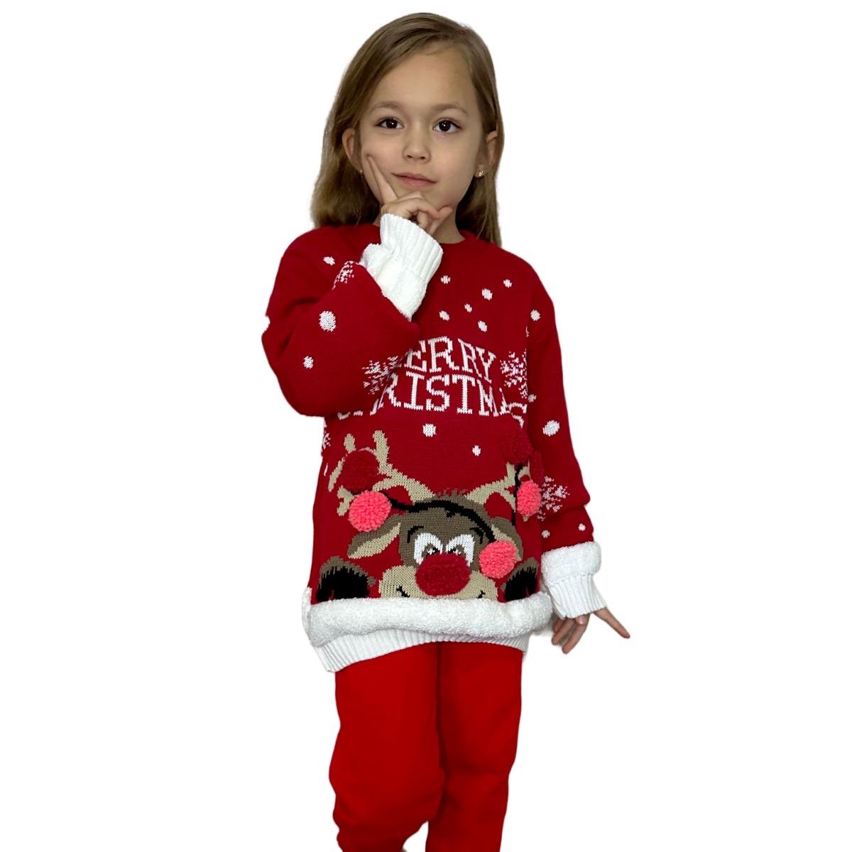 Kids Boys Girls Children Unisex XMAS Christmas Jumpers Knitted Reindeer Rudolph