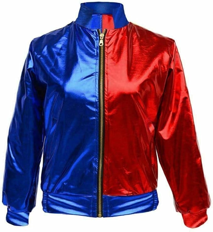 LUXE DIVA Ladies Girls Kids Halloween Costume Shiny Wet Look Jacket, Leggings, Pants Women Metallic Red & Blue Hot Sexy Shorts