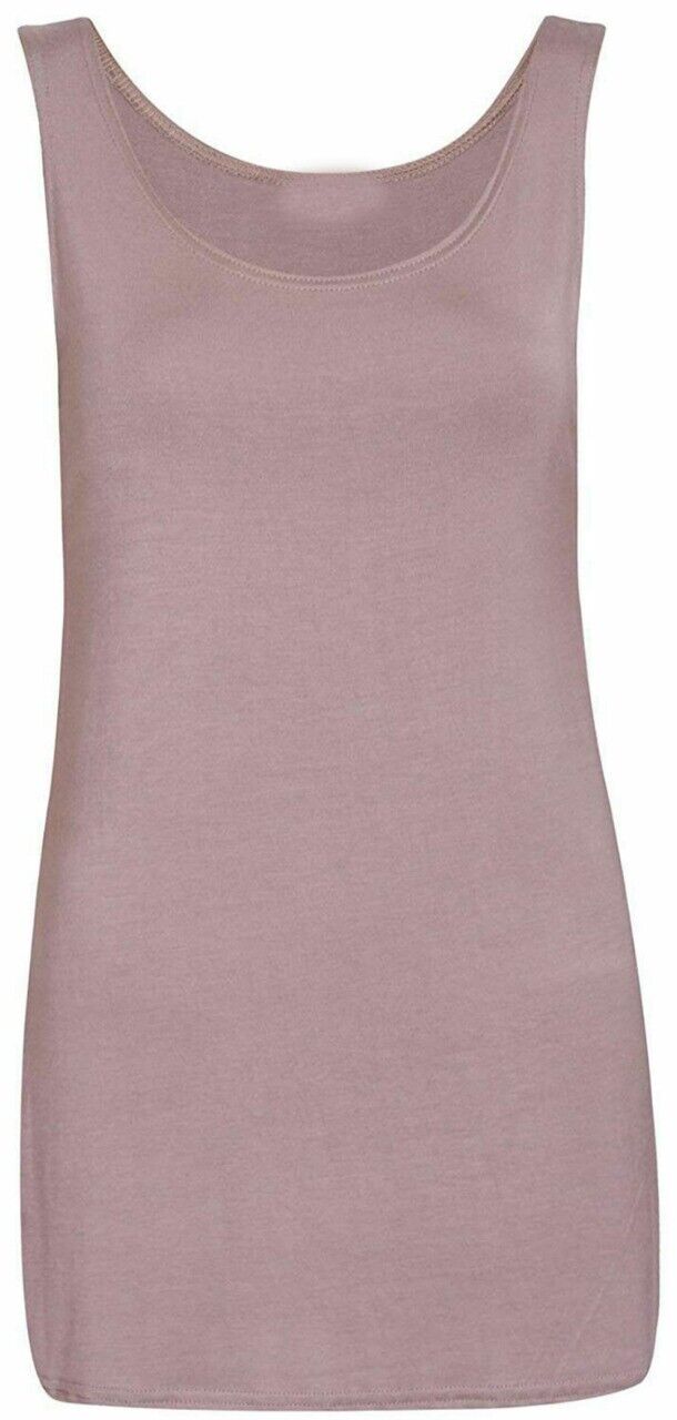 Ladies Scoop Neck long Sleeveless Stretch Plain Vest Strappy T-Shirt