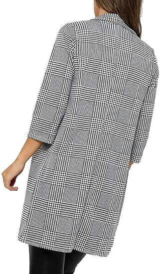 HUBIBUBI Womens Ladies Checkered Check Hound Tooth Tartan Duster Coat Jacket Blazer Top