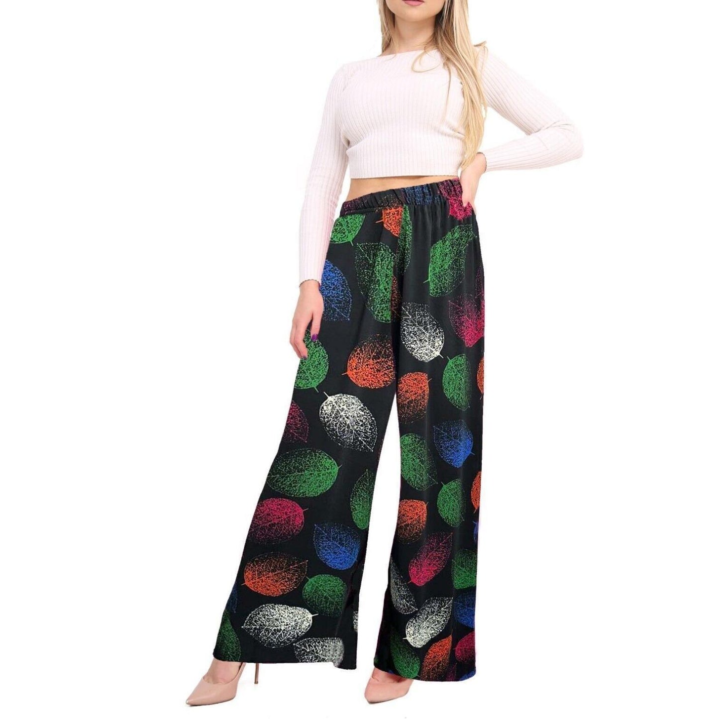 Printed Elasticated Full Length Casual Summer Pant Palazzo Trouser Ladies Women