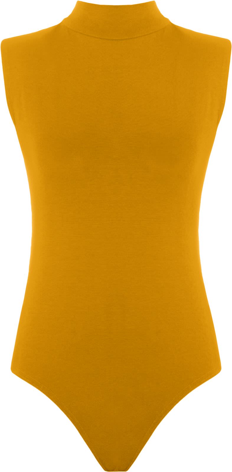 Womens Polo Turtle Neck Bodysuit Ladies Sleeveless Leotard Plain Stretchy Plunge Casual Party T-Shirt Top Sizes 8-14