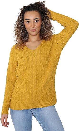 LUXE DIVA Women’s Long Sleeve V Neck Chunky Cable Knit Jumper for Ladies Casual Pullover Sweater for Women UK Size 8-22