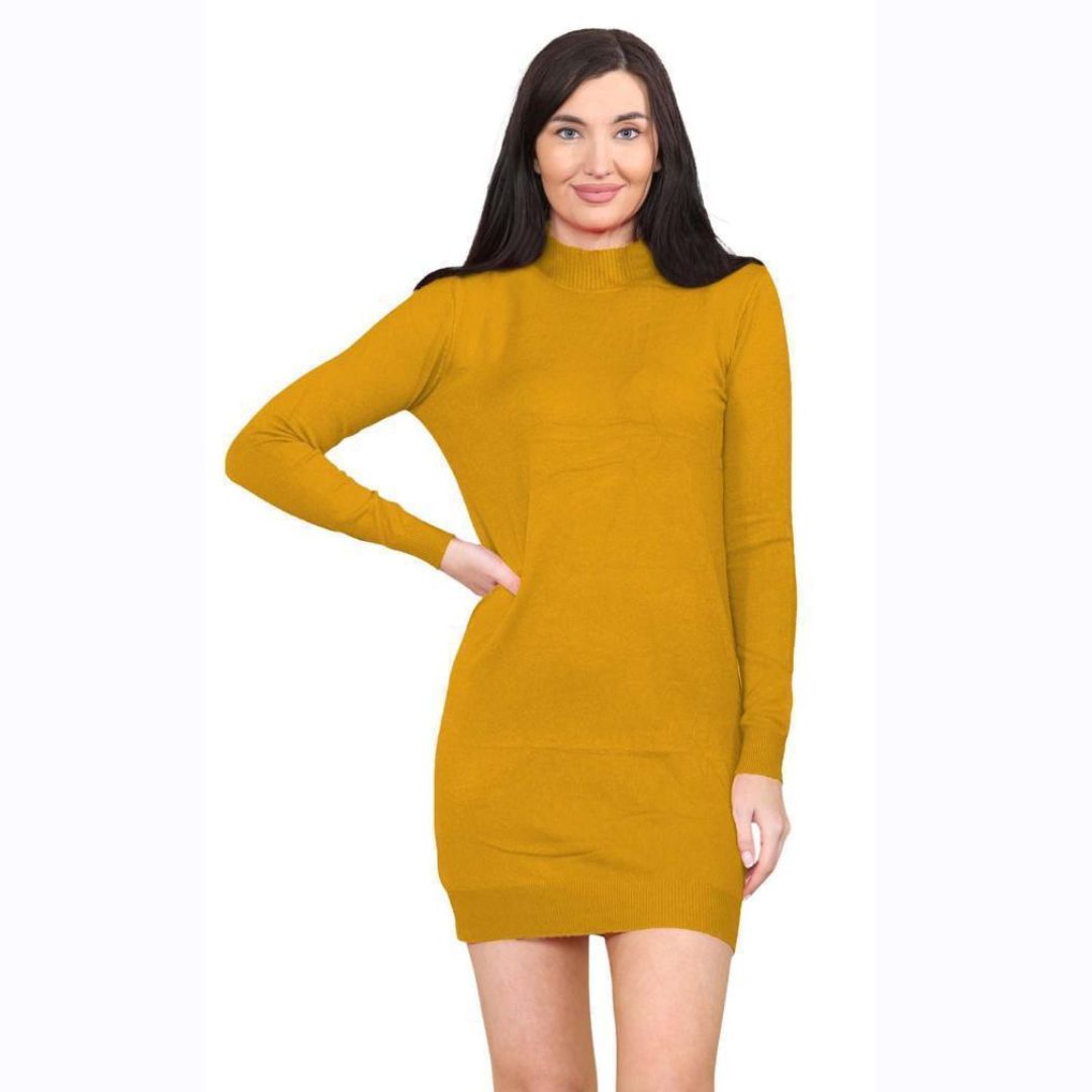 LUXE DIVA Womens Turtle Neck Jumper Ladies Knitted Bodycon Roll Neck Midi Sweater Top Dressess UK