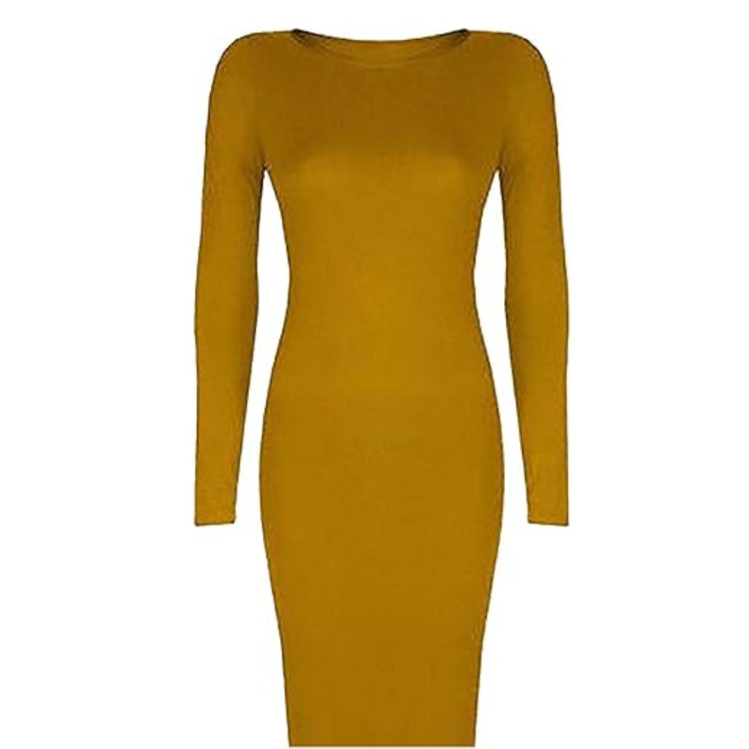 LUXE DIVA Ladies Womens Long Sleeve Stretch Jersey Bodycon Printed MIDI Dress Plus Size